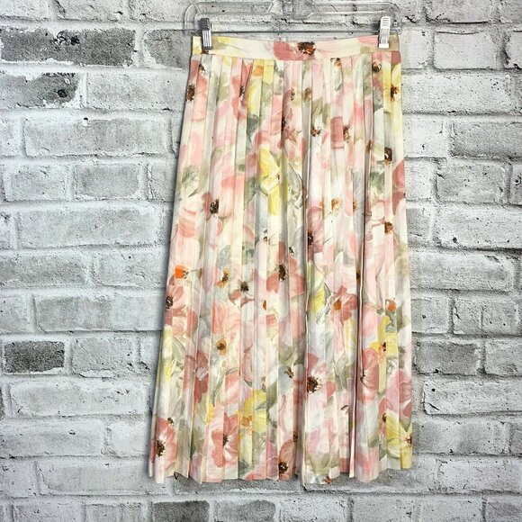 Vintage Handmade Pleated Floral Midi Skirt - Picture 1 of 7
